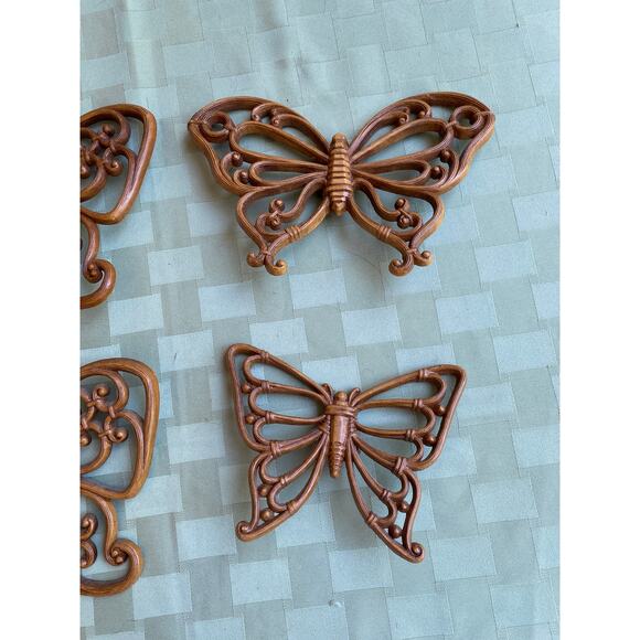 VTG 1978 Set of 4 Wood Look Butterflies for wall by Homeco Excellent Condition - Picture 3 of 12